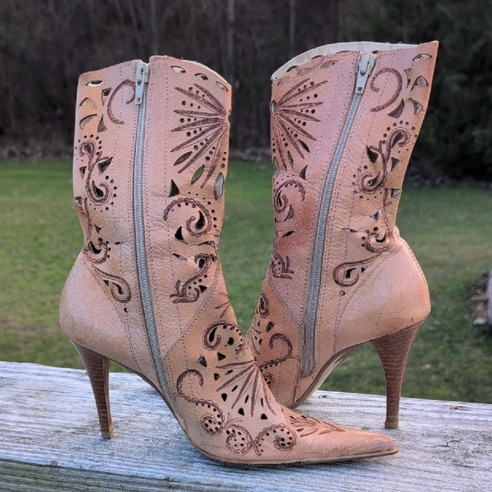 Elegant Tan Leather Heeled Boots From Renzo Formen - Picture 2 of 10